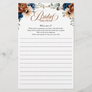 Terracotta Navy Bridal Shower Game Who am I