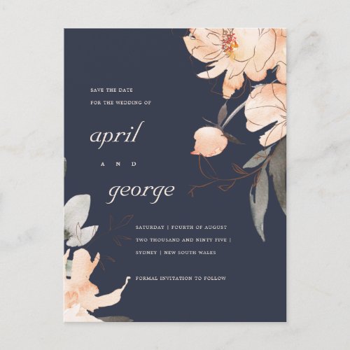 TERRACOTTA NAVY BROWN FLORAL SAVE THE DATE CARD
