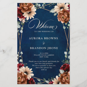Terracotta Navy Burgundy Geometric Wedding Program