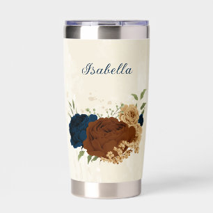 terracotta navy floral insulated tumbler