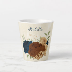 terracotta navy floral latte mug