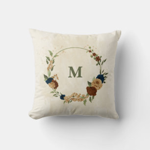 terracotta navy floral throw pillow