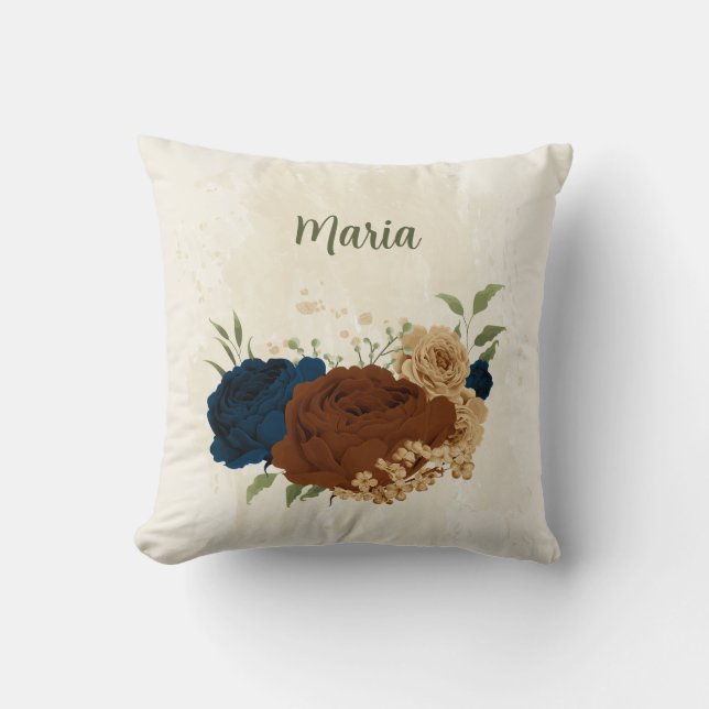 terracotta navy floral throw pillow (Front)