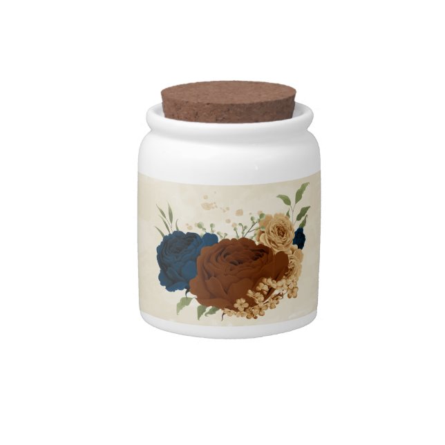 terracotta navy floral wedding candy jar (Front)
