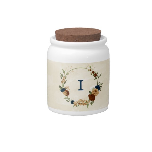 terracotta navy floral wedding candy jar (Front)