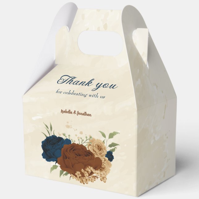 terracotta navy floral wedding favor boxes (Front)