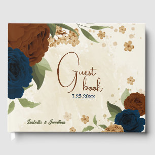 terracotta navy floral wedding guest book