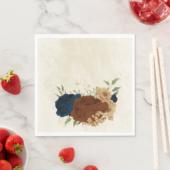 terracotta navy floral wedding napkins (Insitu)