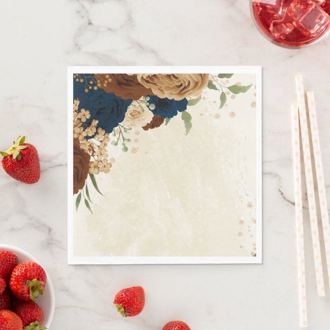 terracotta navy floral wedding napkins (Insitu)