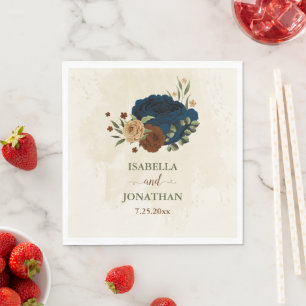 terracotta navy floral wedding napkins