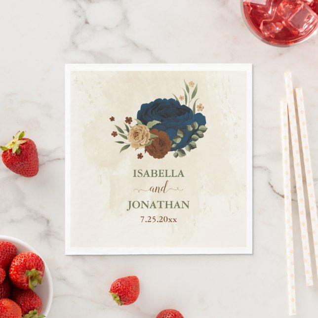 terracotta navy floral wedding napkins (Insitu)