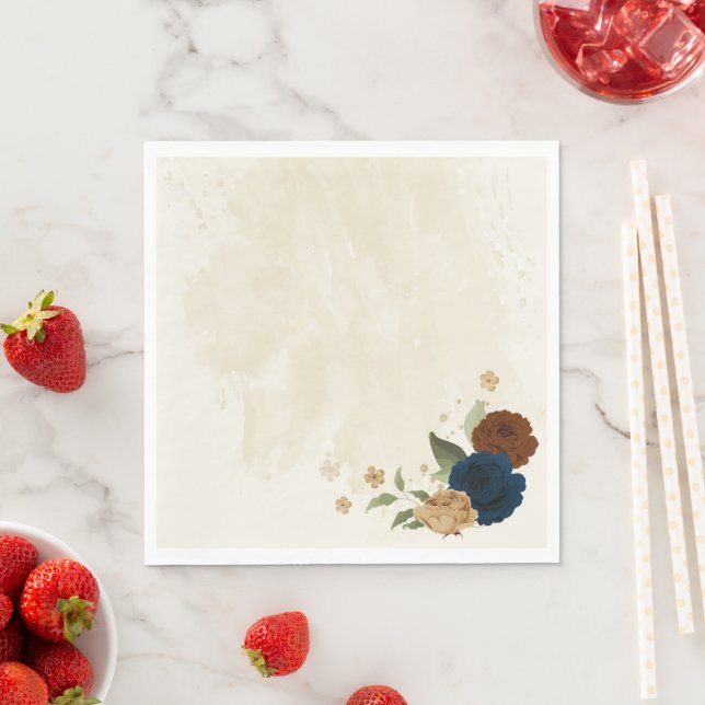 terracotta navy floral wedding napkins (Insitu)