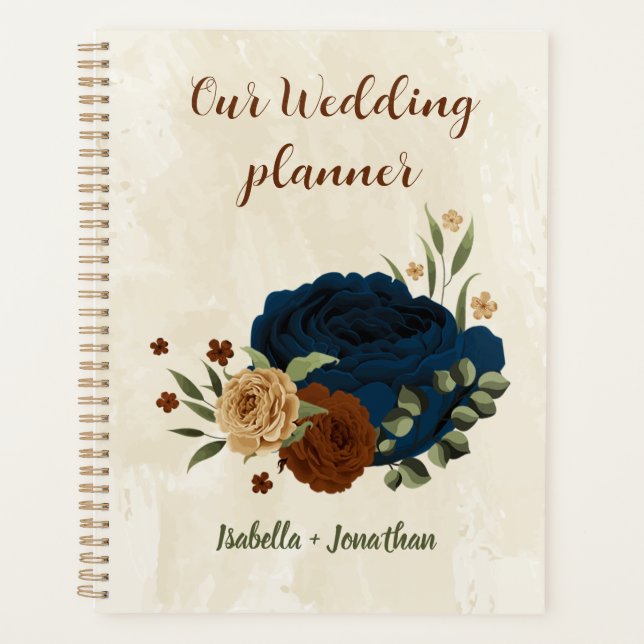 terracotta navy floral wedding planner (Front)