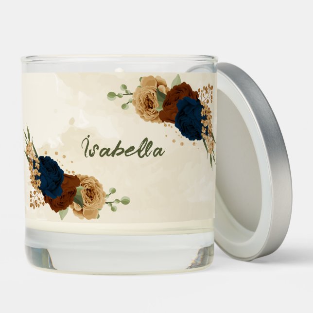terracotta navy floral wedding scented candle (Lid)