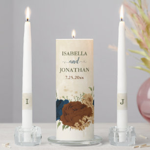 terracotta navy floral wedding unity candle set