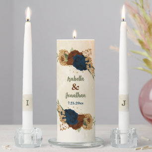 terracotta navy floral wedding unity candle set