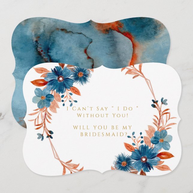 Terracotta Navy Floral Will You Be My Bridesmaid Invitation (Front/Back)