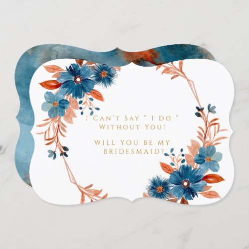 Terracotta Navy Floral Will You Be My Bridesmaid Invitation