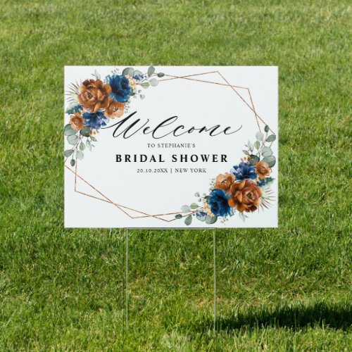 Terracotta Navy Greenery Bridal Shower Welcome Sign