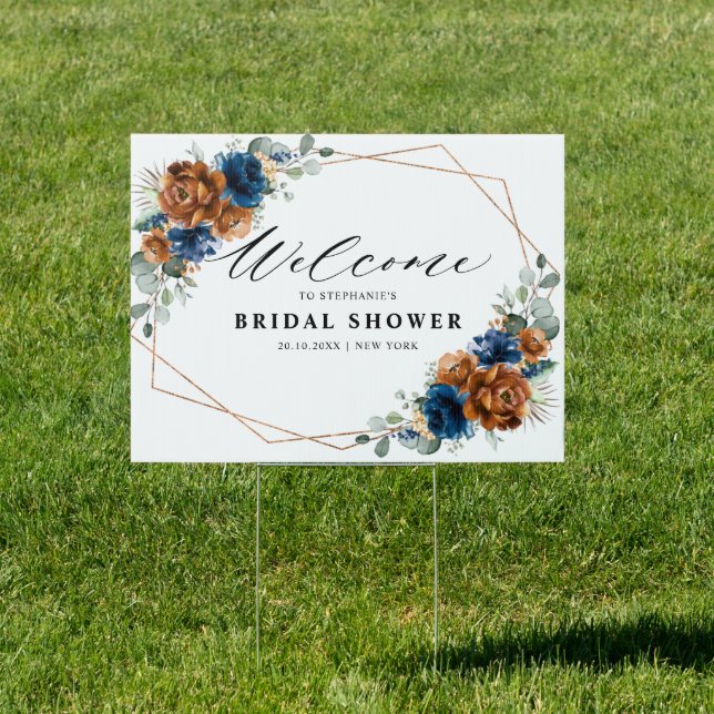 Terracotta Navy Greenery Bridal Shower Welcome Sign (Insitu)