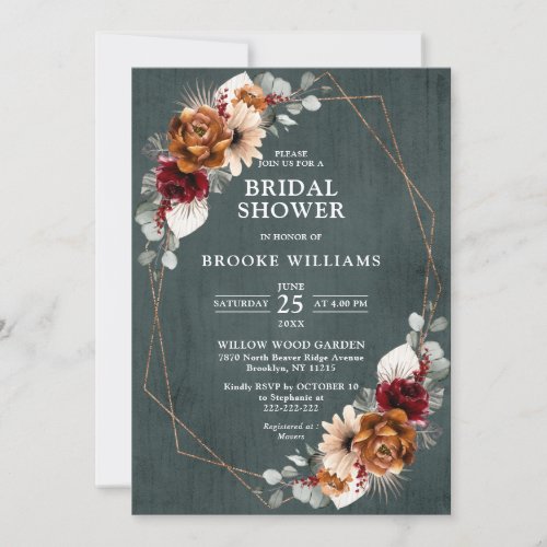 Terracotta Navy  Greenery Geometric Bridal Shower  Invitation