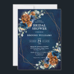Terracotta Navy  Greenery Geometric Bridal Shower  Invitation<br><div class="desc">Elegant Navy blue,  Terracotta ,  Orange earthy floral theme bridal shower Invitation featuring elegant bouquet of Navy blue,  Terracotta color roses peonies  and green eucalyptus leaves. Please contact me for any help in customization or if you need any other product with this design.</div>