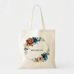 Terracotta Navy Greenery Geometric Bridesmaid Gift Tote Bag<br><div class="desc">Elegant Navy blue,  Terracotta ,  Orange earthy floral theme wedding bridesmaid gift tote  bag featuring elegant bouquet of Navy blue,  Terracotta color roses peonies  and green eucalyptus leaves. Please contact me for any help in customization or if you need any other product with this design.</div>