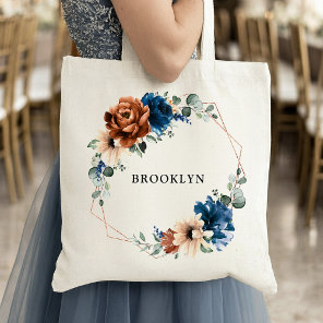 Terracotta Navy Greenery Geometric Bridesmaid Gift Tote Bag
