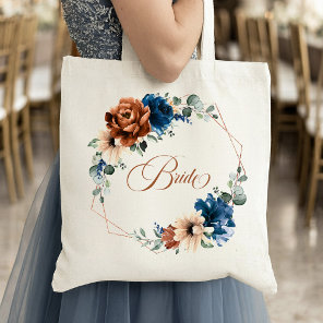 Terracotta Navy Greenery Geometric Wedding Bride Tote Bag