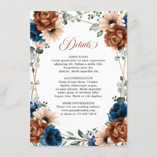 Terracotta Navy Greenery Geometric Wedding Details Enclosure Card