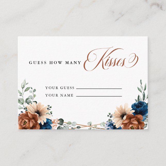 Terracotta Navy Greenery Guess how many Kisses Enclosure Card (Front)
