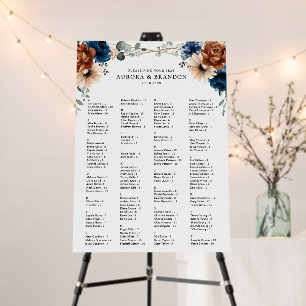 Terracotta Navy Greenery Wedding Seating Chart Foam Board