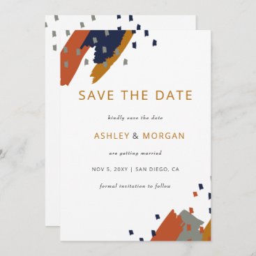 Terracotta Navy Mustard Abstract Save the Date Announcement