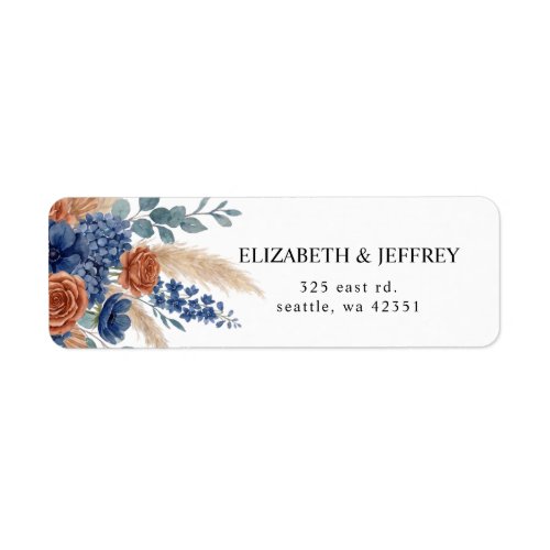 Terracotta Navy Pampas Greenery Modern Wedding Label