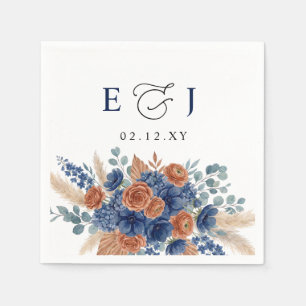 Terracotta Navy Pampas Greenery Modern Wedding Napkins