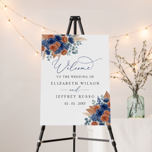 Terracotta Navy Pampas Greenery Welcome Sign