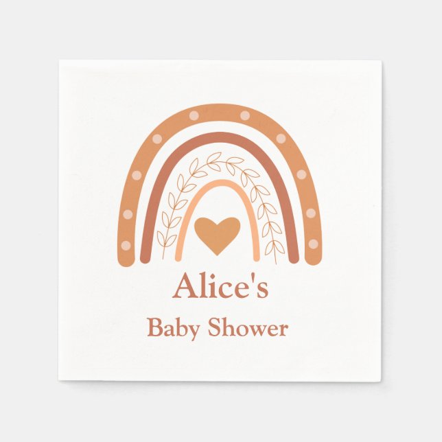 Terracotta Neutral boho rainbow Baby Shower  Napkins (Front)