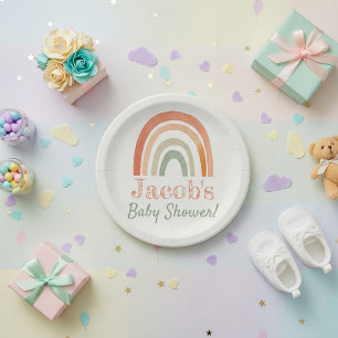Terracotta neutral rainbow baby shower paper plates