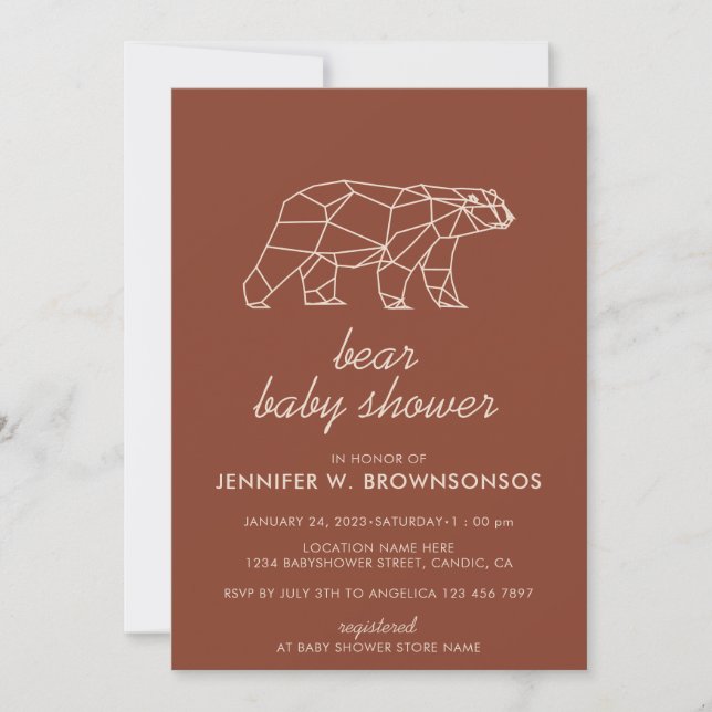 Terracotta Neutral Summer Fall Bear Baby Shower Invitation (Front)