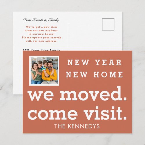 Terracotta New Year New Home We Moved Family Photo Announcement Postcard