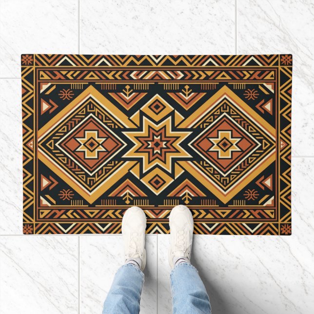 Terracotta Ochre Boho Geometric Abstract Pattern Doormat (Indoor)