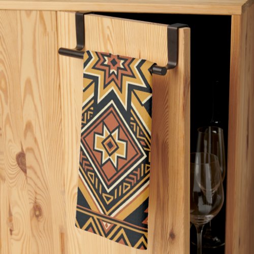 Terracotta Ochre Boho Geometric Abstract Pattern Kitchen Towel
