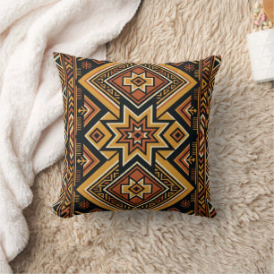 Terracotta Ochre Boho Geometric Abstract Pattern Throw Pillow
