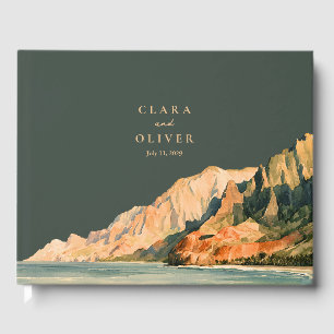 Terracotta Ochre Sage Kauai Coast Beach Wedding Guest Book