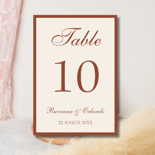 Terracotta Old Money Black Tie Wedding Table Number