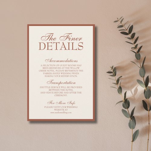 Terracotta Old Money Luxe Glam Wedding Details Enclosure Card