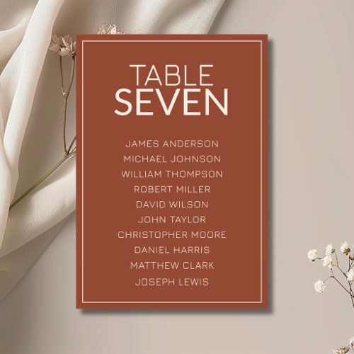 Terracotta Old Money Wedding Guest Seating Chart Table Number