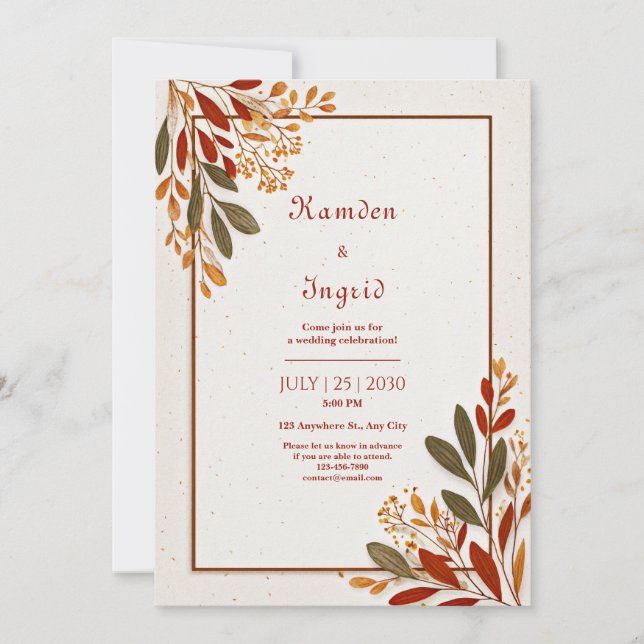 Terracotta Olive Branch Rustic Autumnal Border Invitation (Front)