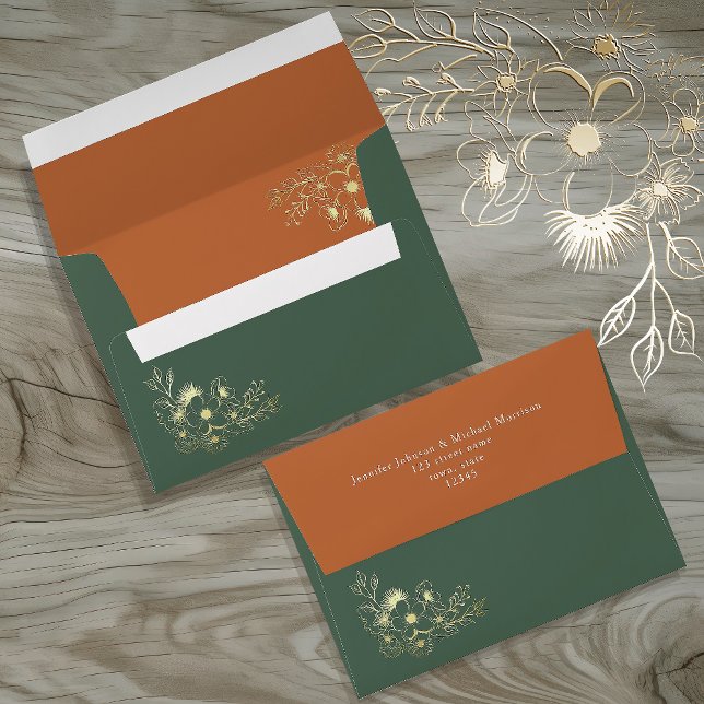 Terracotta Olive Green Wedding Return Address Envelope (Creator Uploaded)