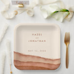 Terracotta Ombre | Minimalist Boho Wedding  Paper Plates<br><div class="desc">Soft terracotta wedding welcome paper plates,  part of our dip-dyed modern watercolor wedding party collection. Featuring shades of neutral eccru to rust to burnt orange,  reminiscent of clay deserts,  applied in painterly strokes of rich watercolor wash,  matched with minimalist text.</div>